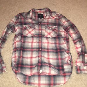 American Eagle Pink Gray White Flannel Top